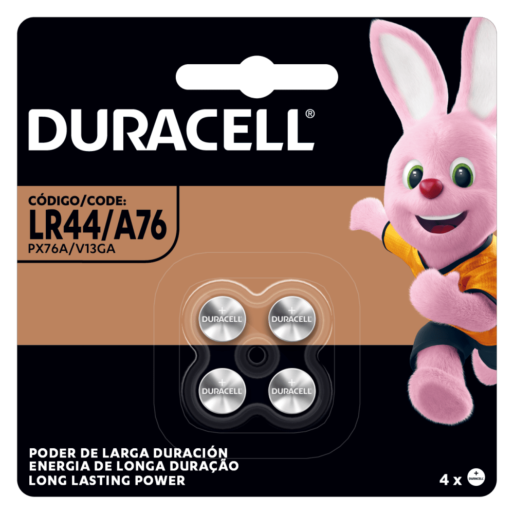 Pila alcalina especializada tipo botón Duracell LR44 de 1,5 V 4 piezas